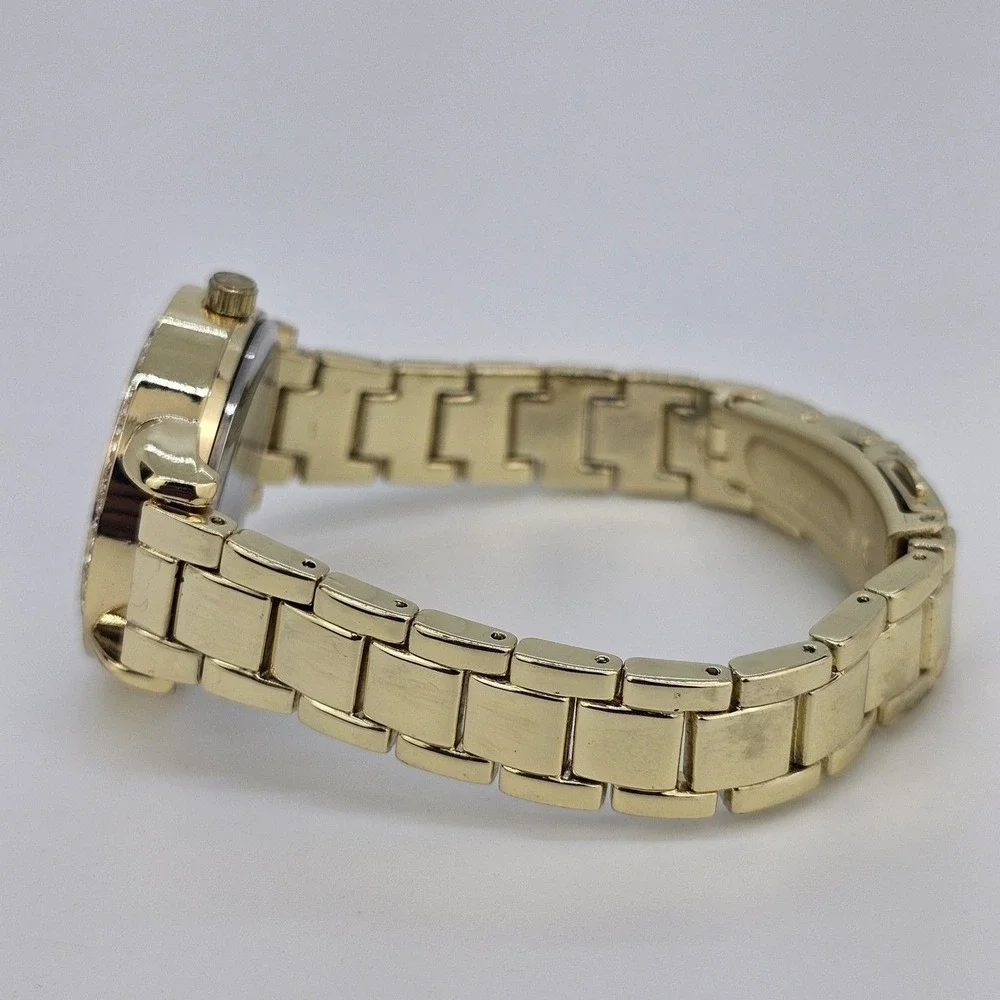 32MM Women's Watch Gold Dial Crystal Bezel Gold Bracelet Band New Battery‎